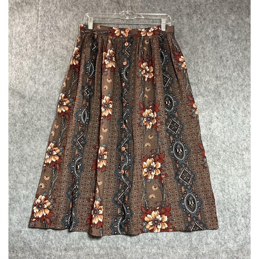 Vintage Skirt Women Medium Floral Button Front Midi Cottage Retro Union Made USA